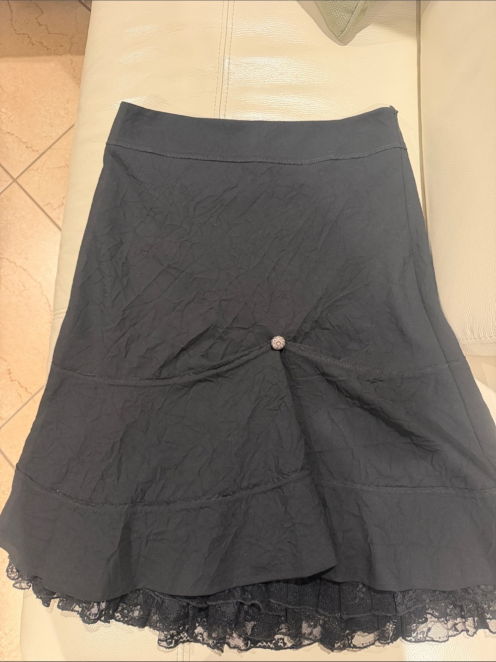 Black A-Line Skirt with Lace Hem